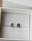Raw Blue Sapphire Stud Earrings, 14k Gold Filled