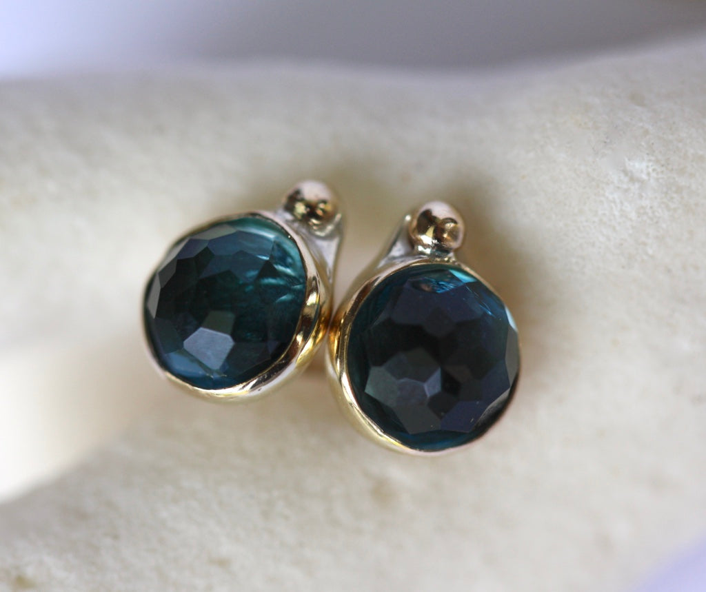 London Blue Topaz Stud Earrings, 14k Gold and Sterling Silver