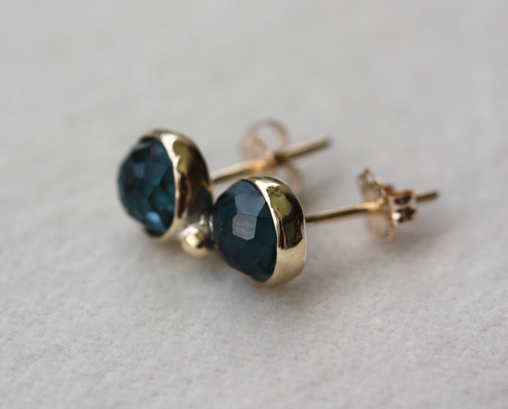 London Blue Topaz Stud Earrings, 14k Gold and Sterling Silver