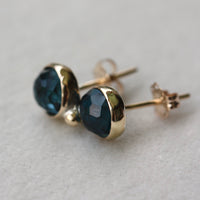 London Blue Topaz Stud Earrings, 14k Gold and Sterling Silver