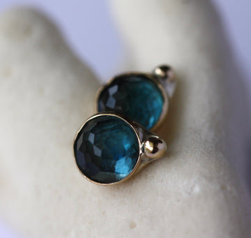 London Blue Topaz Stud Earrings, 14k Gold and Sterling Silver