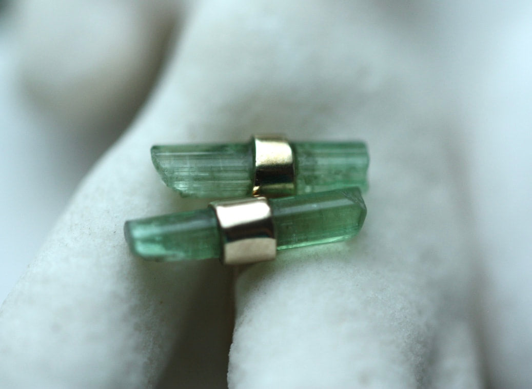 Raw Green Tourmaline Stud Earrings, October Birthstone Earrings