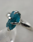Raw, Uncut Blue Apatite Gemstone Ring, 92.5 Sterling Silver