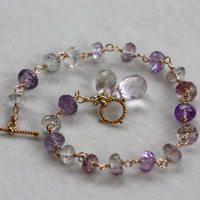 Ametrine, Rutilated Quartz and Pink Amethyst Wire Wrapped Rosary Bracelet, 14k Gold Filled