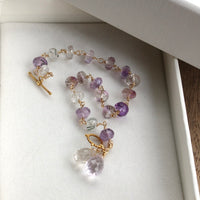 Ametrine, Rutilated Quartz and Pink Amethyst Wire Wrapped Rosary Bracelet, 14k Gold Filled