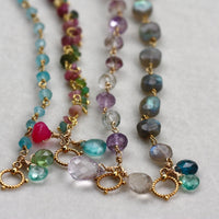 Multicolored Tourmaline, Apatite and Chalcedony Wire Wrapped Rosary Bracelet, 22k Gold Vermeil