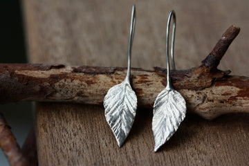 Natural Wild Raspberry Leaf Earrings, 92.5 Sterling Silver