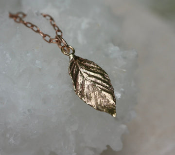 Natural Wild Raspberry Leaf Rose Gold Pendant Necklace