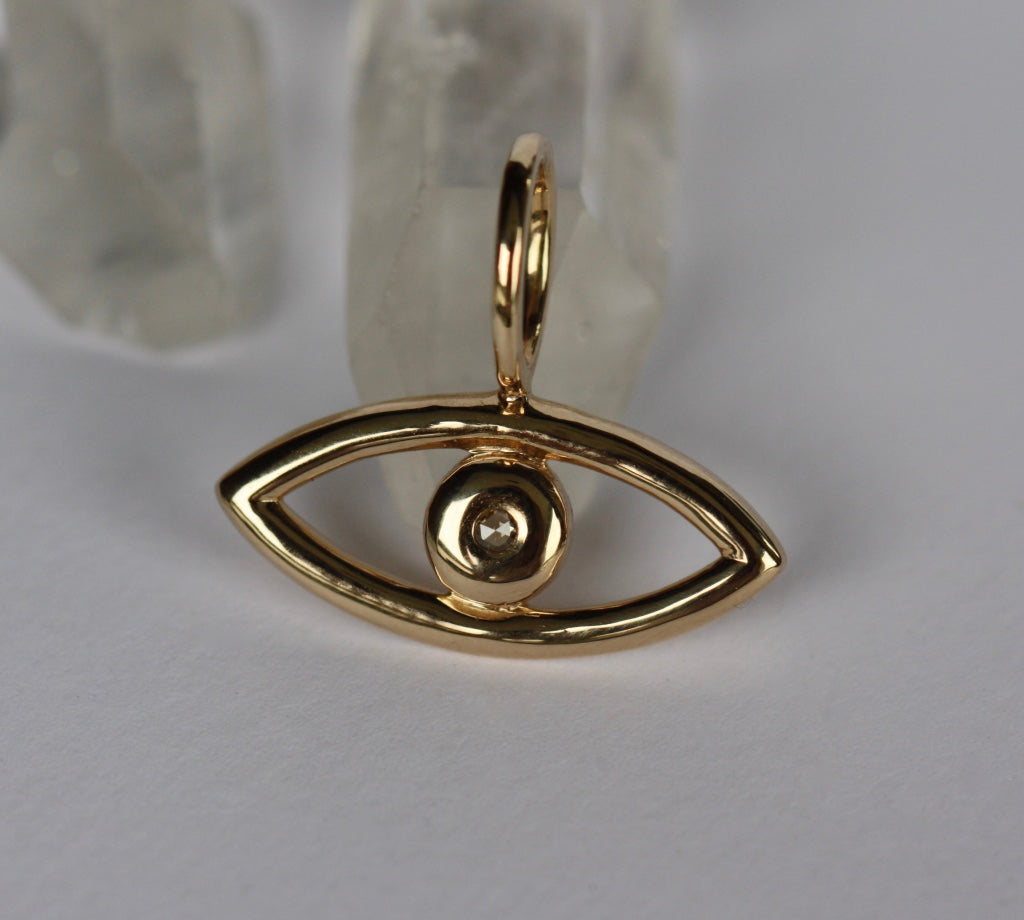 Evil Eye Pendant with Rose Cut Diamond, 14k Gold