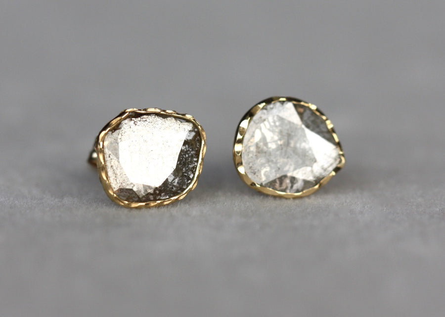 Diamond Slice Stud Earrings, 18k Gold