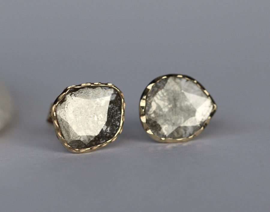 Diamond Slice Stud Earrings, 18k Gold