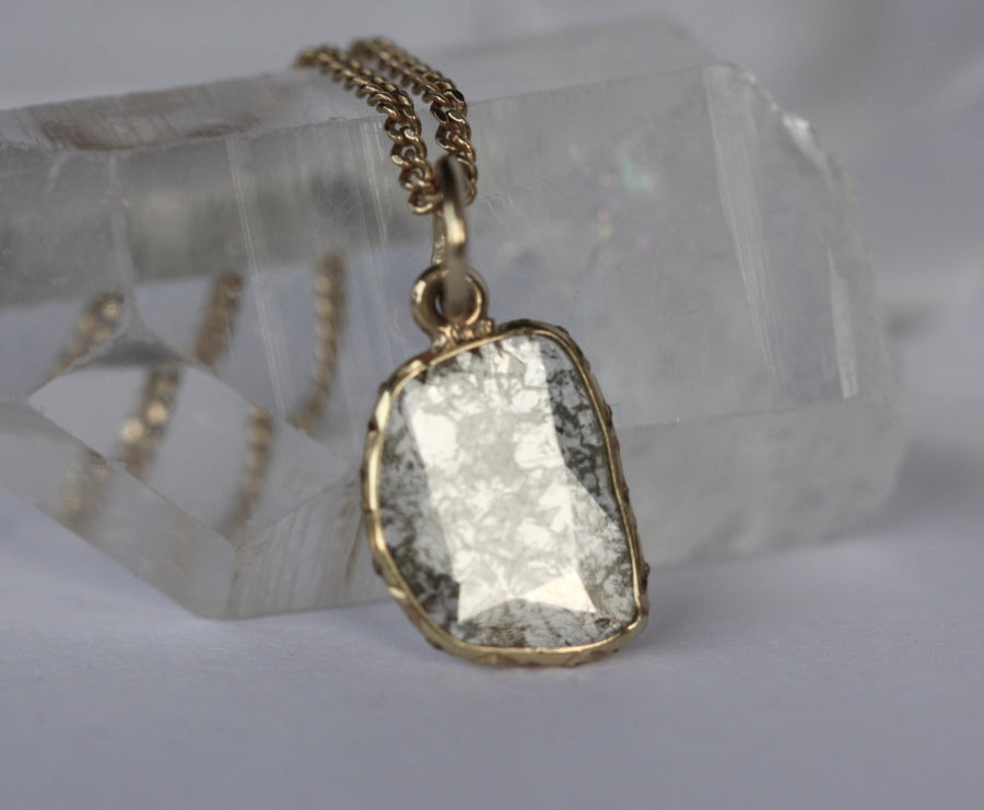 Diamond Slice Pendant, Salt and Pepper Diamond Pendant, 18k Gold