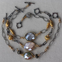 Grey Mystic Moonstone and Mixed Metals Chain Bracelet