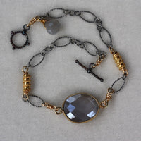 Grey Mystic Moonstone and Mixed Metals Chain Bracelet