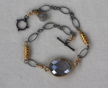 Grey Mystic Moonstone and Mixed Metals Chain Bracelet