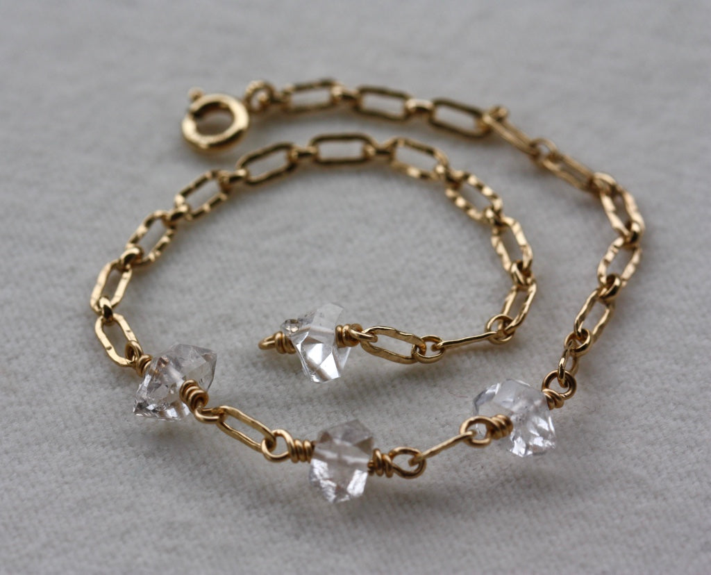 Herkimer Diamond Bracelet, 14k Gold Filled Chain