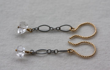 Herkimer Diamond And Mixed Metals Long Chain Earrings