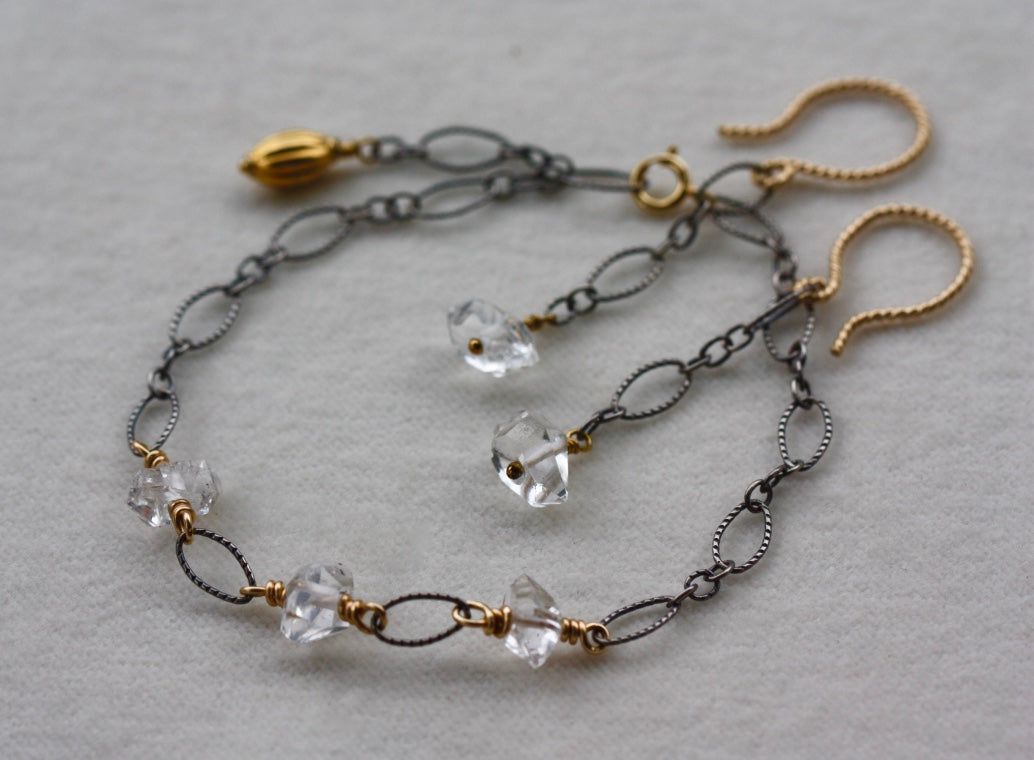 Herkimer Diamond And Mixed Metals Long Chain Earrings