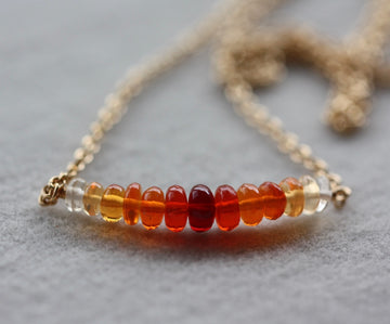 Mexican Fire Opal Bar Necklace, 14k Gold Filled Chain