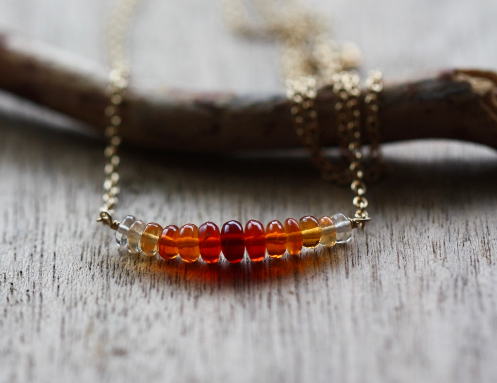 Mexican Fire Opal Bar Necklace, 14k Gold Filled Chain