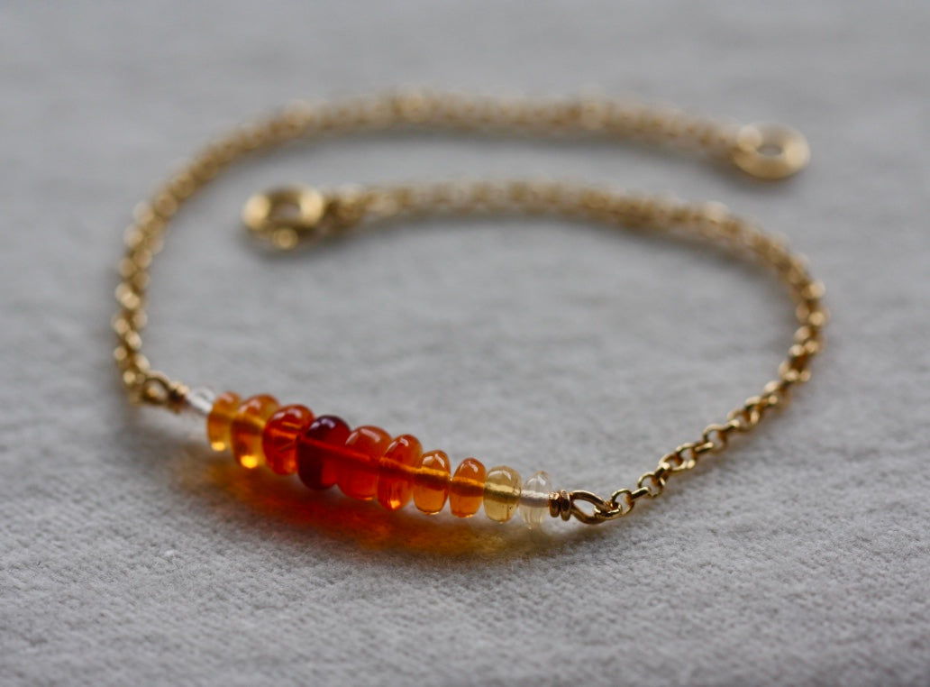Mexican Fire Opal Bar Bracelet, 14k Gold Filled Chain