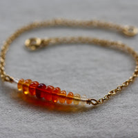 Mexican Fire Opal Bar Bracelet, 14k Gold Filled Chain