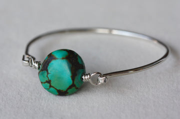 Tibetan Turquoise and Sterling Silver Bangle Bracelet