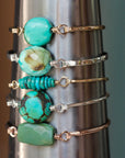 Tibetan Turquoise and Hammered Sterling Silver Bangle Bracelet