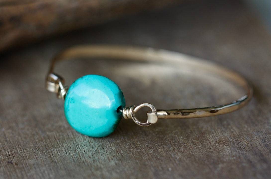 Tibetan Turquoise and 14k Gold Filled Bangle Bracelet