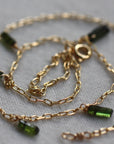 Uncut Green Tourmaline Crystal Necklace, 14k Gold Filled