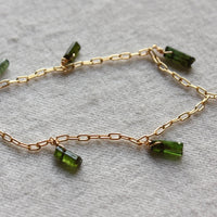 Uncut Green Tourmaline Crystal Necklace, 14k Gold Filled