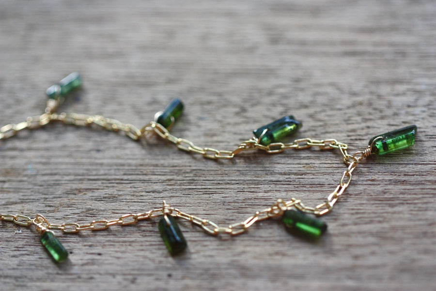 Raw Green Tourmaline Crystal Necklace, October Birthstone Necklace