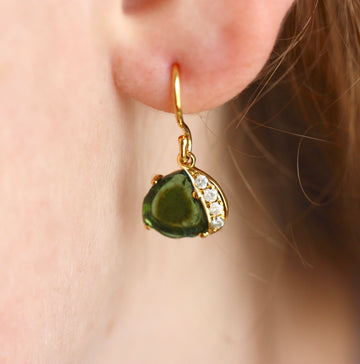 Featured in TATLER UK, Green Bi-Color Tourmaline Slice and Diamond Earrings, 18k Gold