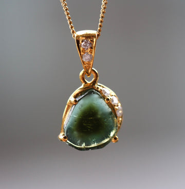 As seen in TATLER UK, Green Bicolor Tourmaline Slice and Diamond Pendant, 18k Gold