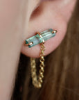 Paraiba Blue Tourmaline Stud Chain Earrings, 14k Gold Filled