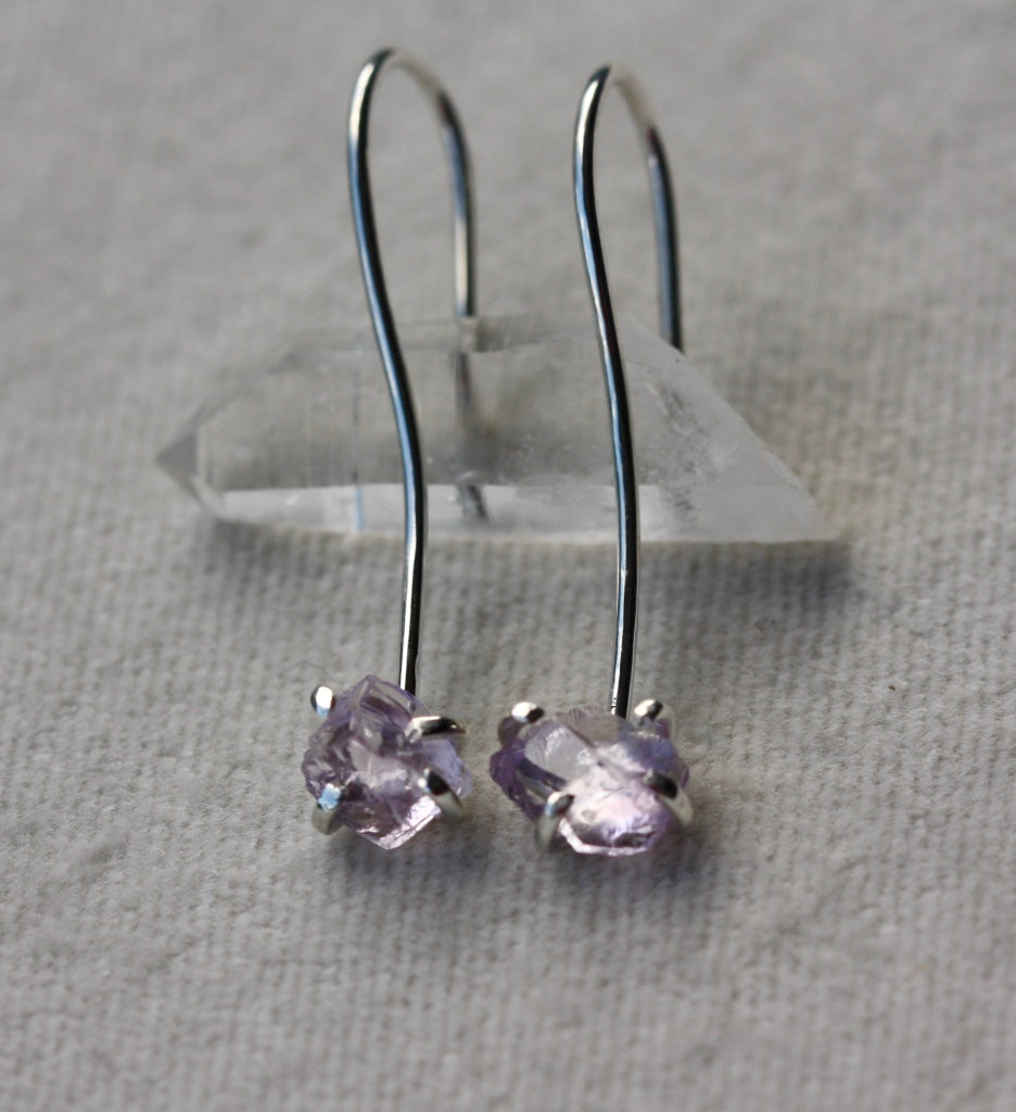 Raw Lavender Amethyst Long Ear Hook Earrings, 92.5 Sterling Silver