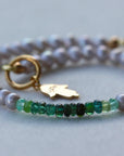 Green Tourmaline and Freshwater Pearl Bracelet, 14k Gold Filled