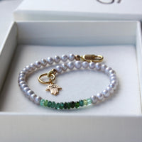 Green Tourmaline and Freshwater Pearl Bracelet, 14k Gold Filled