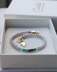 Green Tourmaline and Freshwater Pearl Bracelet, 14k Gold Filled