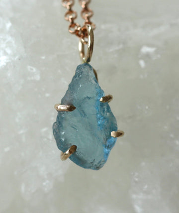 Raw, Unpolished Brazilian Blue Santa Maria Aquamarine Pendant Necklace