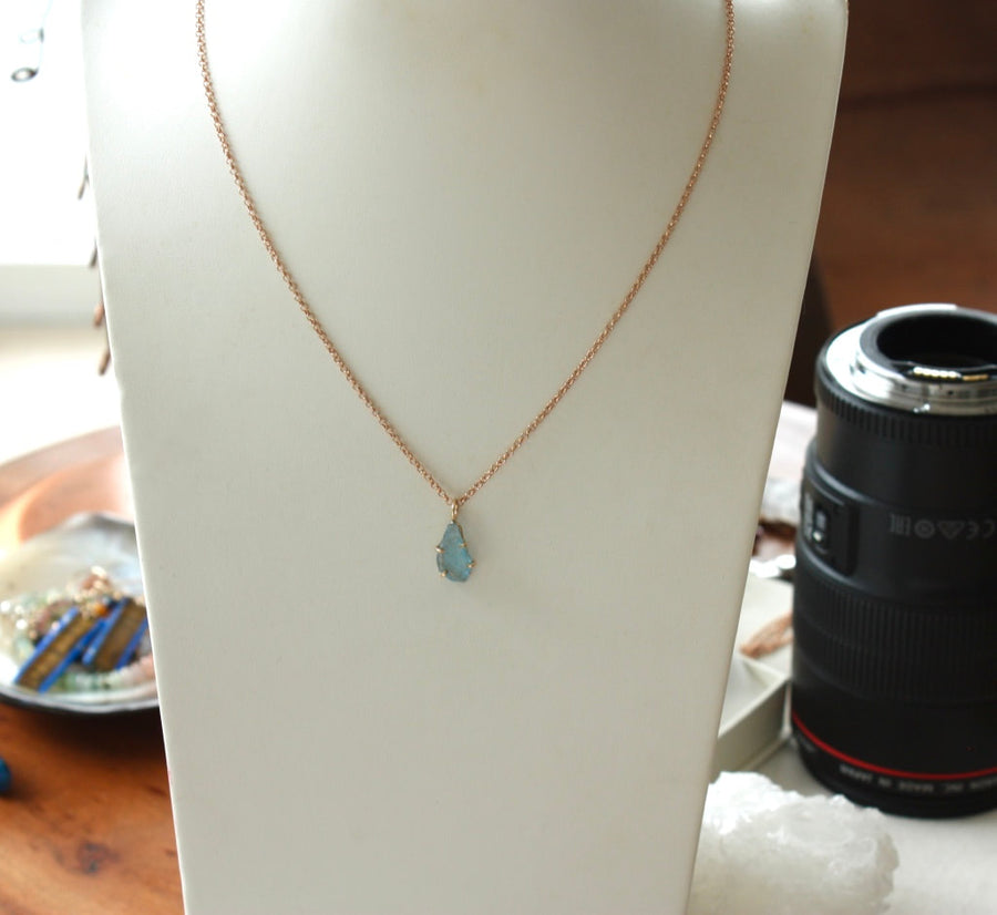 Raw, Unpolished Brazilian Blue Santa Maria Aquamarine Pendant Necklace