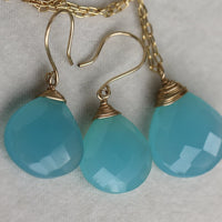 Sea Blue Chalcedony Earrings, 14k Gold Filled