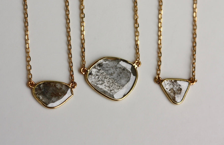 Salt and Pepper Raw Diamond Slice Necklace, 18k Gold