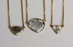 Diamond Slice Necklace in 18k Gold, Raw Salt and Pepper Diamond Necklace,  April Birthstone Necklace