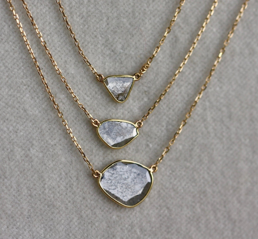 Diamond Slice Necklace in 18k Gold, Raw Salt and Pepper Diamond Necklace,  April Birthstone Necklace