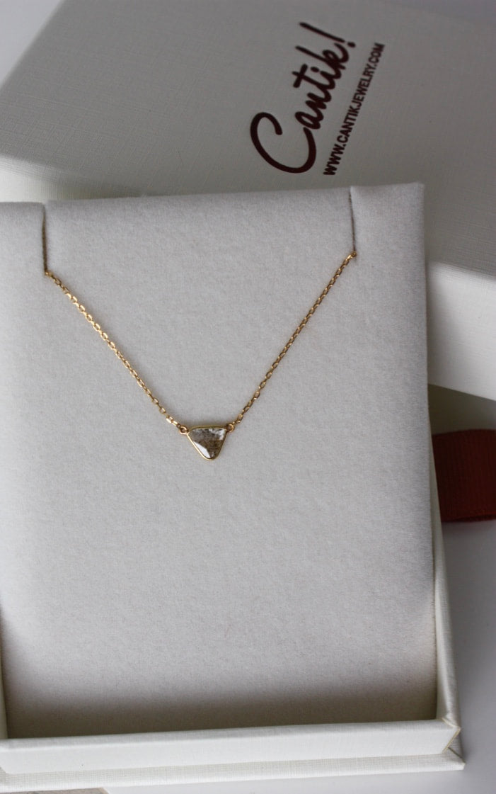 Diamond Slice Necklace in 18k Gold, Raw Salt and Pepper Diamond Necklace,  April Birthstone Necklace