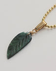 Carved Indicolite Tourmaline Leaf/Feather Necklace, 14k Gold Filled