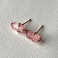 Raw Pink Tourmaline Stud Earrings, October Birthstone Earrings