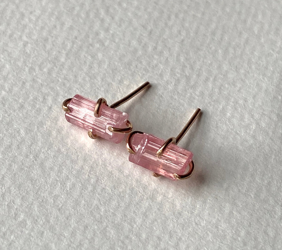 Raw Pink Tourmaline Stud Earrings, October Birthstone Earrings