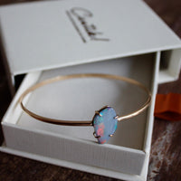 Australian Boulder Opal, Black Opal Bangle, 14k Gold/14k Gold Filled